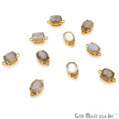 Labradorite  Faceted Oval 7x9mm Prong Gold Plated Double Bail Connector