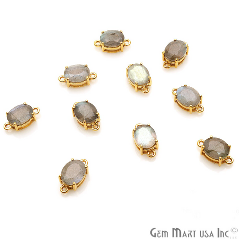 Labradorite  Faceted Oval 7x9mm Prong Gold Plated Double Bail Connector