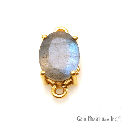 Labradorite  Faceted Oval 7x9mm Prong Gold Plated Double Bail Connector