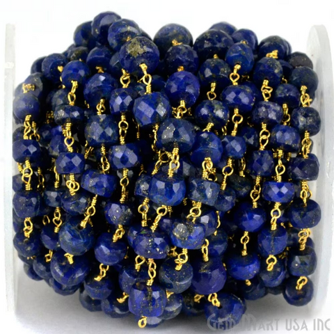Lapis Lazuli Gold Plated Wire Wrapped 6-8mm Rosary Chain