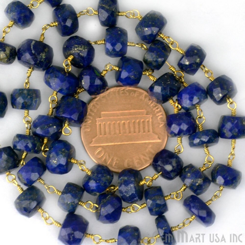 Lapis Lazuli Gold Plated Wire Wrapped 6-8mm Rosary Chain