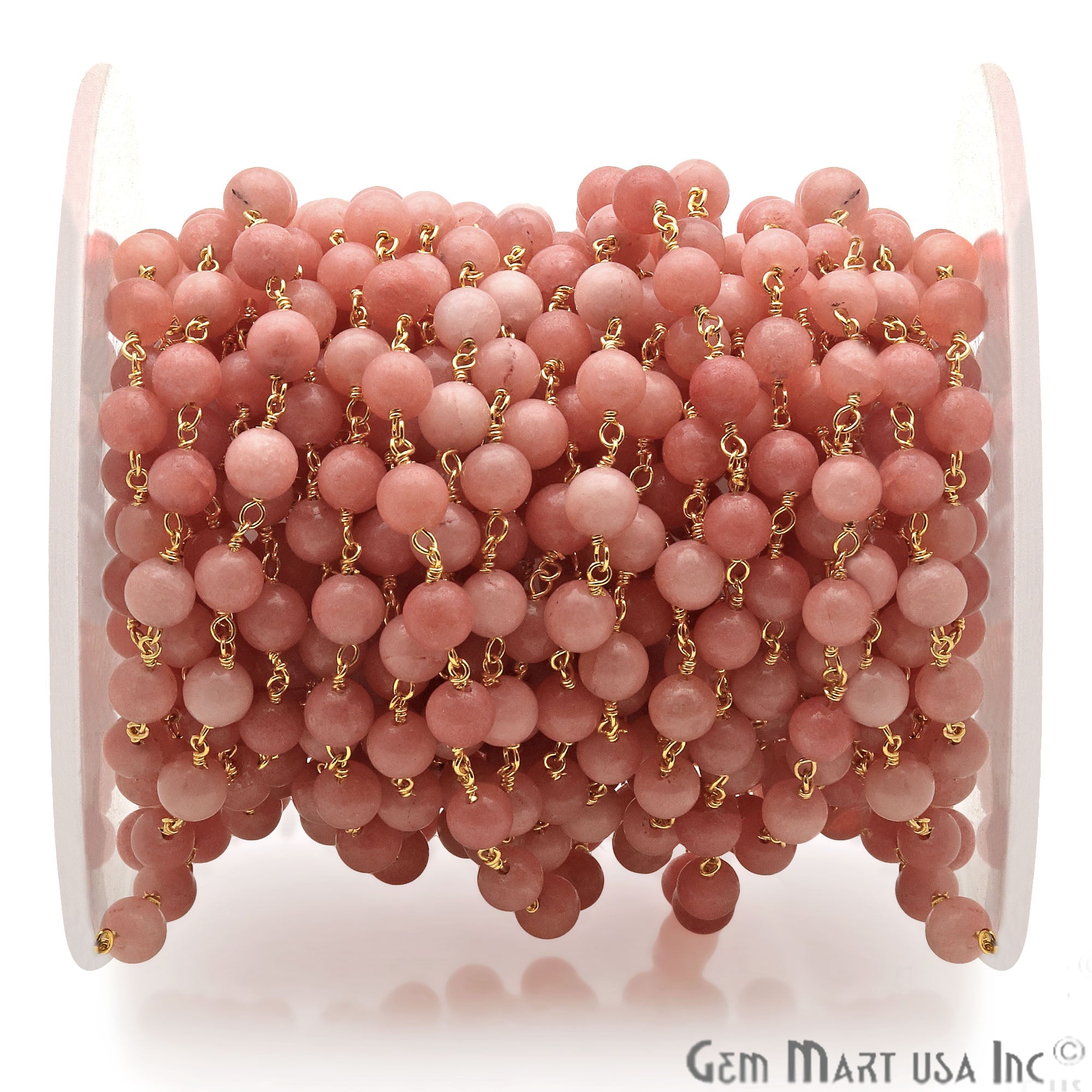 14. 6mm Pink Peach Jade-Gold Plating