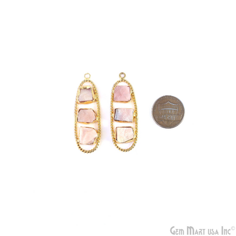 Pink Opal Rough Gemstone Free Form Oval Gold Plated Twisted Bezel setting 44x16mm DIY Earring Pendant Connector