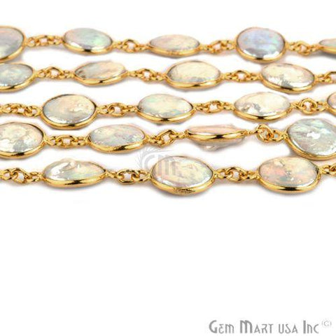 Freshwater Pearl Round 10-12mm Gold Bezel Continuous Connector Chain