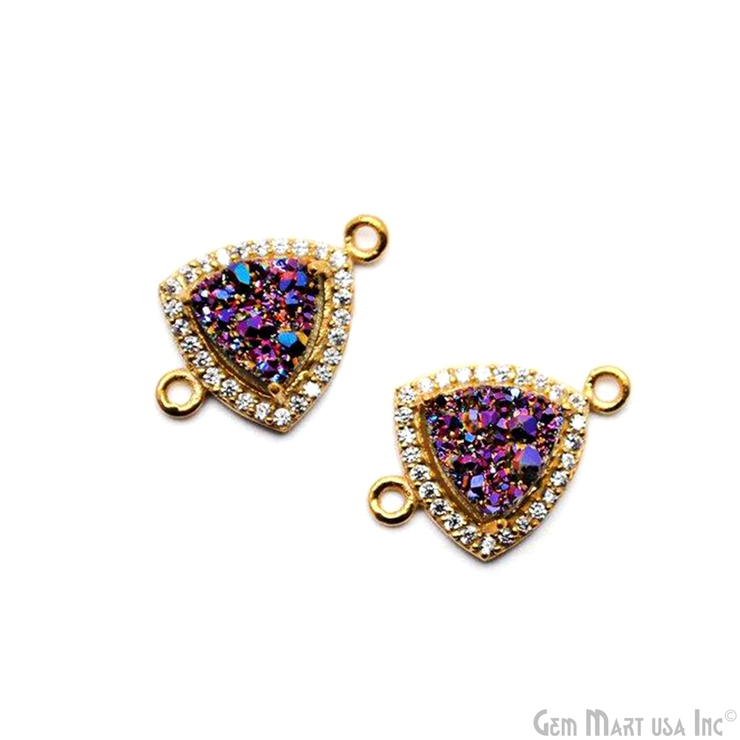 Druzy With Cubic Zircon Pave 8mm Trillion Gold Plated Double Bail Connector