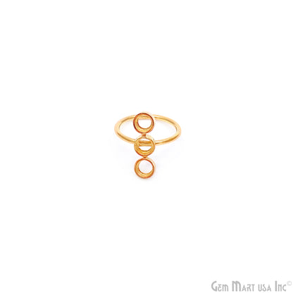 3 Stone Bar Ring Gold Plated 5mm Round Stone Slot With Open Backing, Ring Setting, Round Bezel Cup Blank Ring