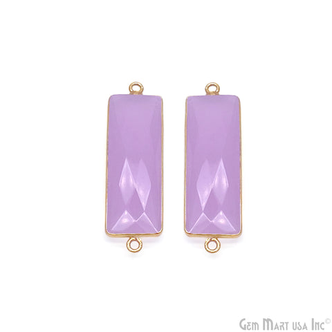 Rose Chalcedony Rectangle 31x12mm Gold Plated Double Bail Connector