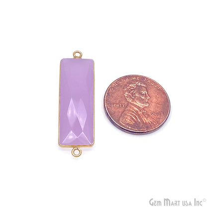 Rose Chalcedony Rectangle 31x12mm Gold Plated Double Bail Connector