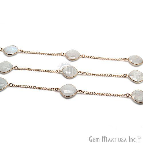 Rainbow Moonstone Cushion 16mm Gold Plated Bezel Connector Chain (764198682671)