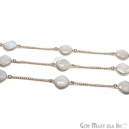 Rainbow Moonstone Cushion 16mm Gold Plated Bezel Connector Chain (764198682671)