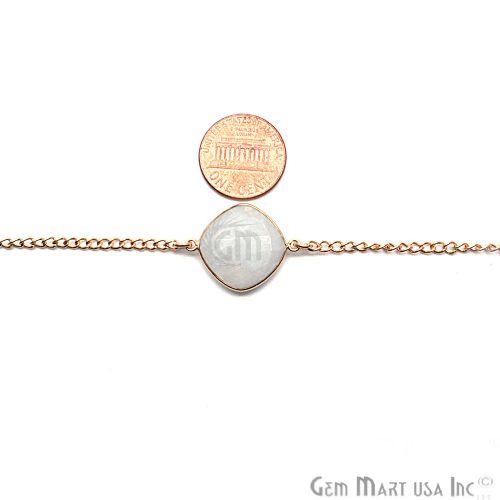 Rainbow Moonstone Cushion 16mm Gold Plated Bezel Connector Chain (764198682671)