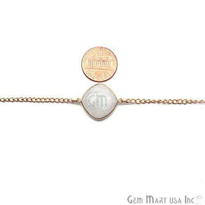 Rainbow Moonstone Cushion 16mm Gold Plated Bezel Connector Chain (764198682671)