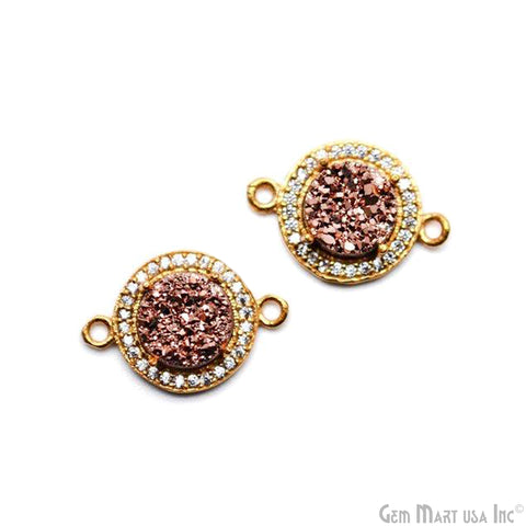 Cubic Zircon Pave Druzy 8mm Round Shape Gold Plated Double Bail Connector (Pick Your Color) (40008)