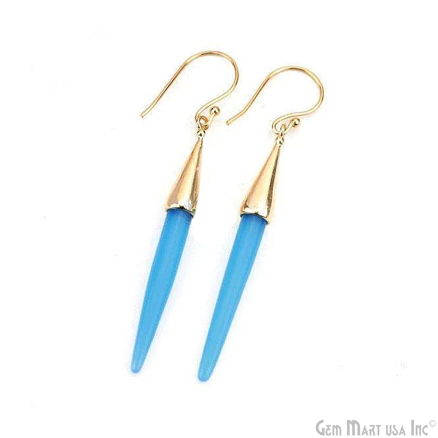 Gold Plated Spike Shape 67x5mm Gemstone Dangle Hook Earring Choose Your Style (90006-1)