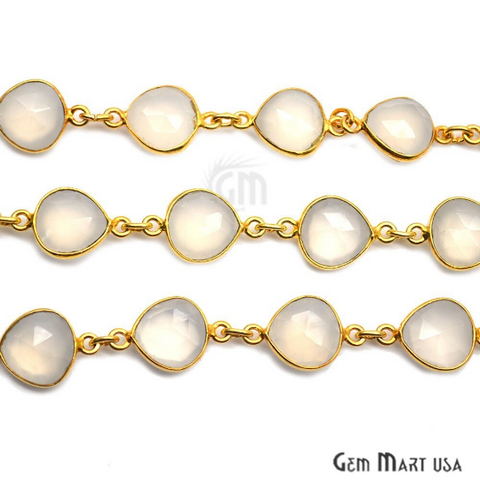 White Chalcedony 10mm Heart Gold Bezel Continuous Connector Chain