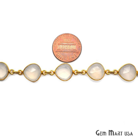 White Chalcedony 10mm Heart Gold Bezel Continuous Connector Chain