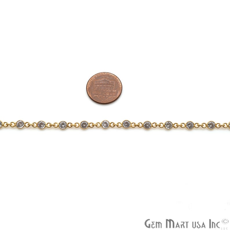 Zircon Finding Chain 4mm Round Gold Plated Bezel Continuous Connector Chain, DIY Necklace Chain, 1 foot, GemMartUSA