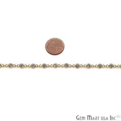 Zircon Finding Chain 4mm Round Gold Plated Bezel Continuous Connector Chain, DIY Necklace Chain, 1 foot, GemMartUSA