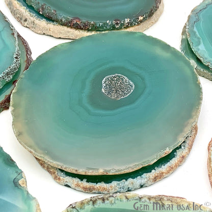 Green Natural Gemstone Coaster, Agate Slice Coaster, Rock & Crystal Coaster, Organic/Silver/Gold Plated Drinkware