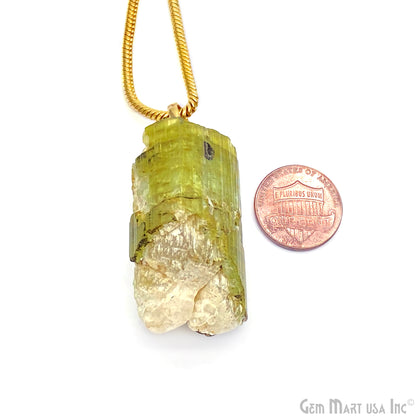 Green Tourmaline Pendant 34x17mm Organic Shape Gold Bail Pendant