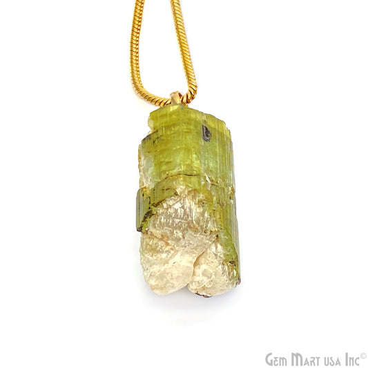 Green Tourmaline Pendant 34x17mm Organic Shape Gold Bail Pendant