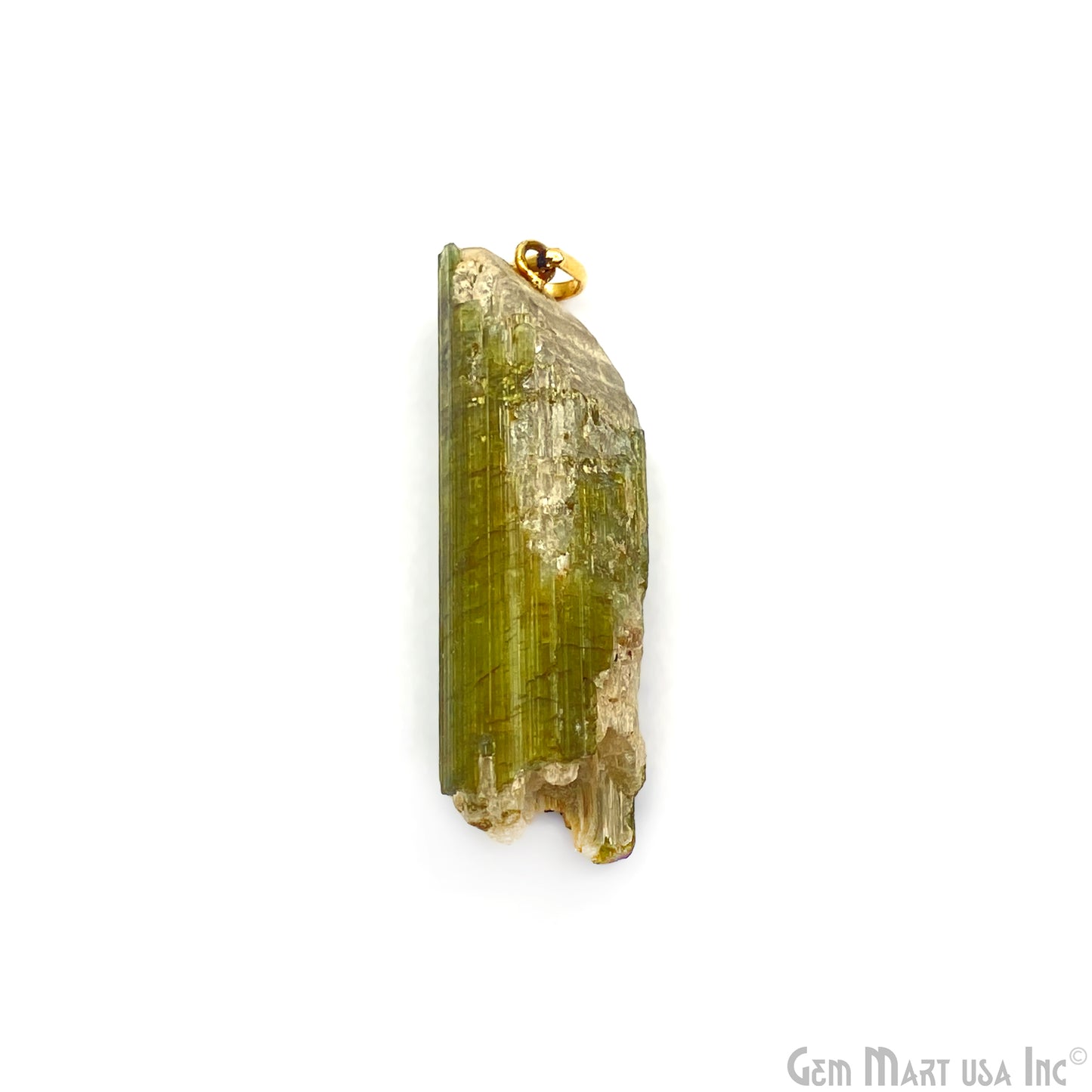 Green Tourmaline Free Form shape 55x18mm Gold Plated Gemstone Single Bail Pendant