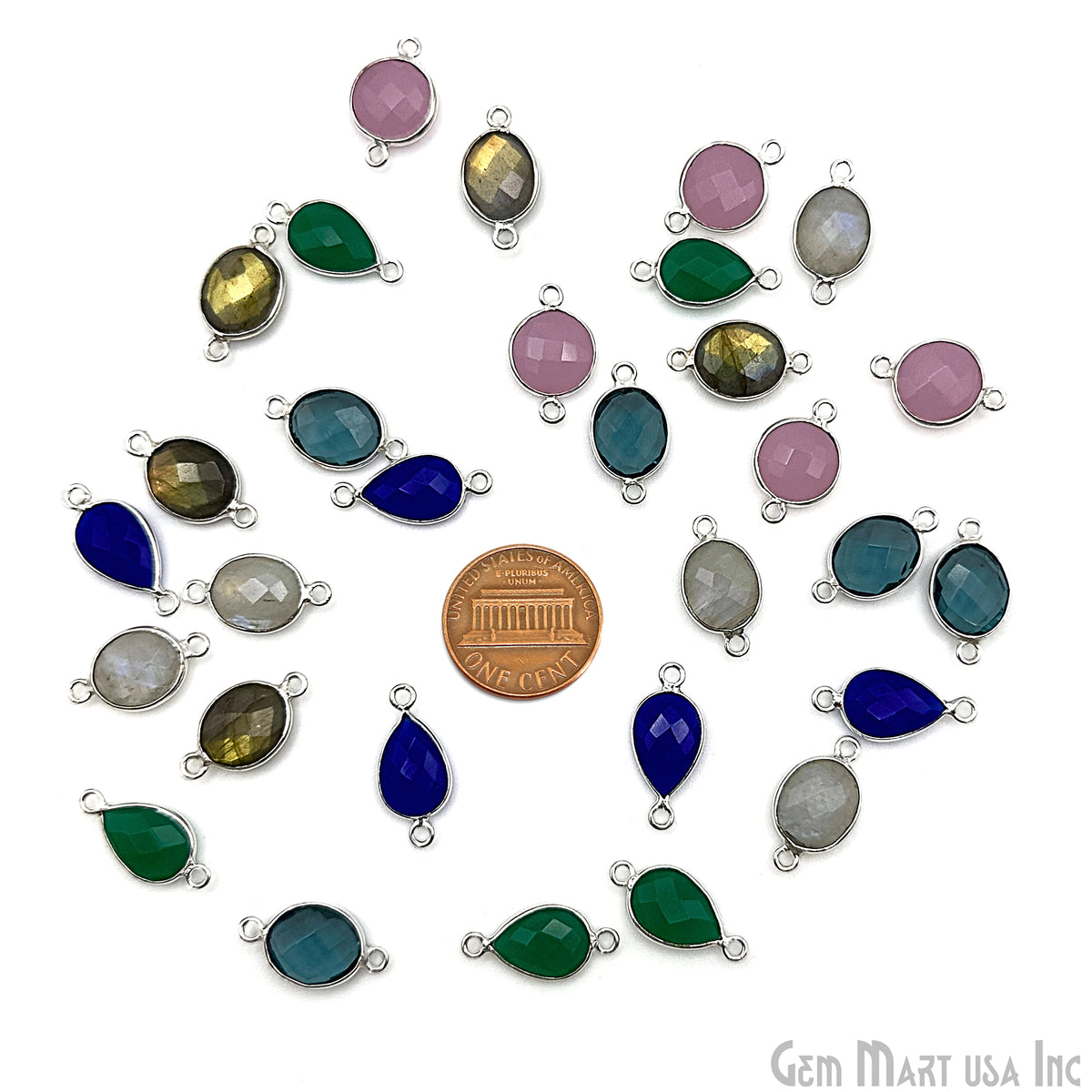 Silver Plated Connector Bulk Lot, Double Bail Bezel Gemstones, Jewelry Making Supplies, Jewelry Starter Kit, 18 pcs Craft Pack, GemMartUSA