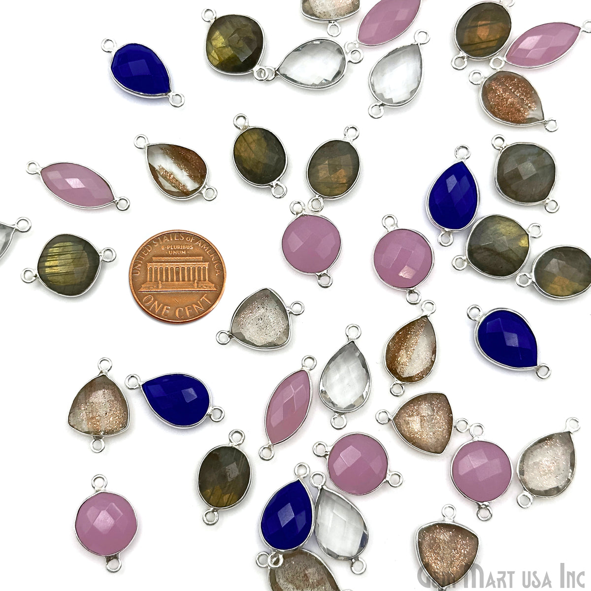 Silver Plated Connector Bulk Lot, Double Bail Bezel Gemstones, Jewelry Making Supplies, Jewelry Starter Kit, 18 pcs Craft Pack, GemMartUSA