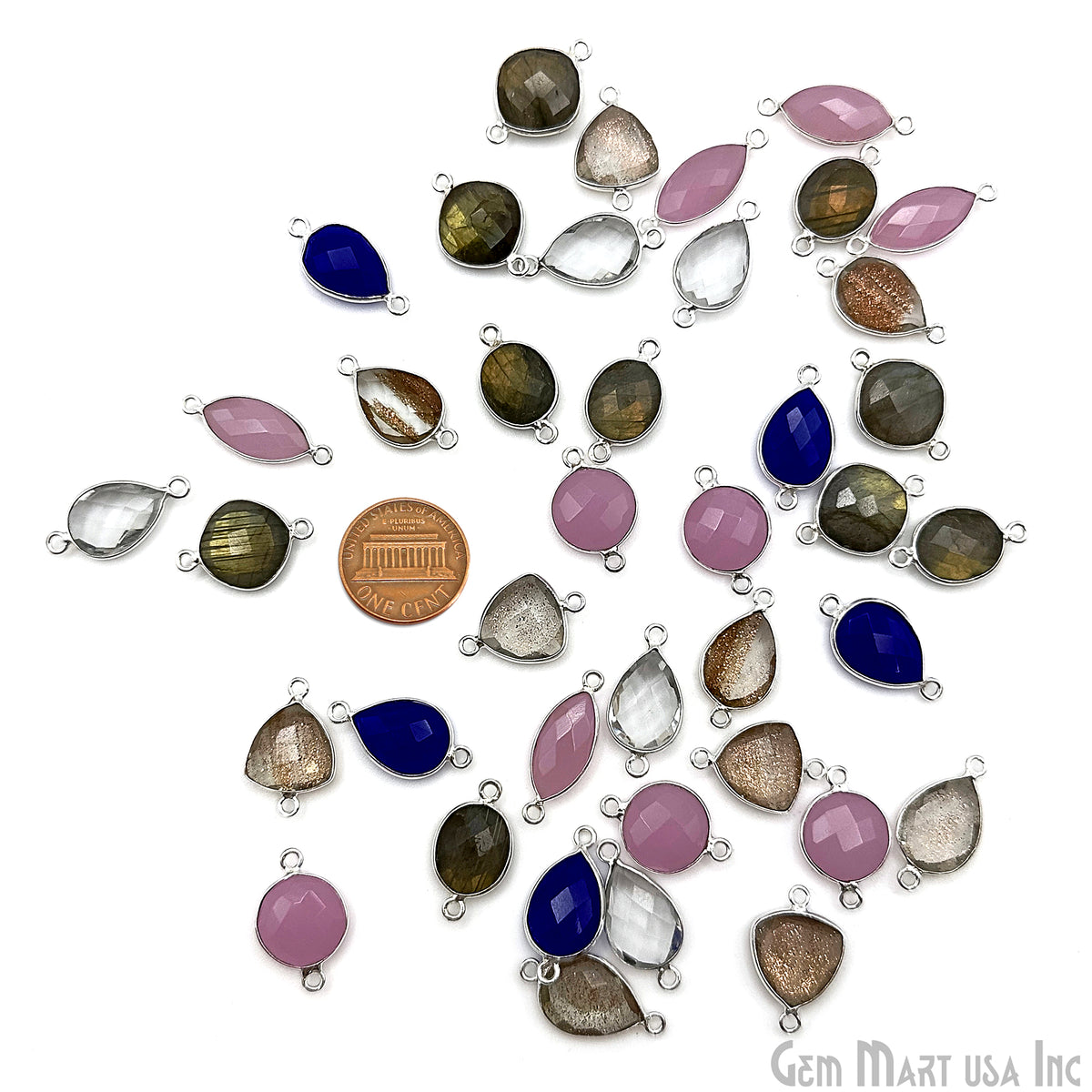 Silver Plated Connector Bulk Lot, Double Bail Bezel Gemstones, Jewelry Making Supplies, Jewelry Starter Kit, 18 pcs Craft Pack, GemMartUSA