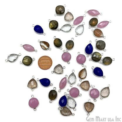 Silver Plated Connector Bulk Lot, Double Bail Bezel Gemstones, Jewelry Making Supplies, Jewelry Starter Kit, 18 pcs Craft Pack, GemMartUSA