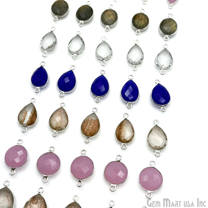 Silver Plated Connector Bulk Lot, Double Bail Bezel Gemstones, Jewelry Making Supplies, Jewelry Starter Kit, 18 pcs Craft Pack, GemMartUSA