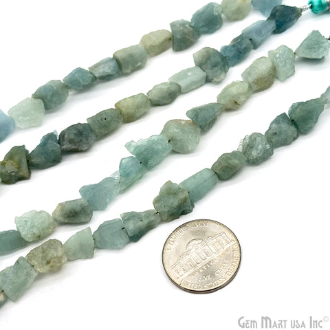 Raw Aquamarine, Rough Nugget Drilled Beads, Unpolished Rough Natural Gemstone, 8x6mm, For Jewelry Making Beads, 1 Strand 9" Inch