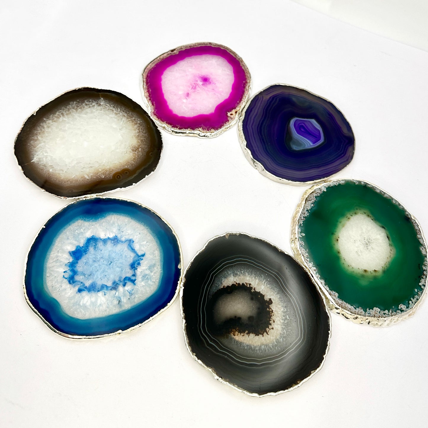 Agate Slice Coaster, Natural Gemstone Coaster, Rock & Crystal Coaster, Organic/Silver/Gold Plated Drinkware