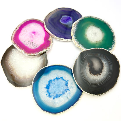 Agate Slice Coaster, Natural Gemstone Coaster, Rock & Crystal Coaster, Organic/Silver/Gold Plated Drinkware