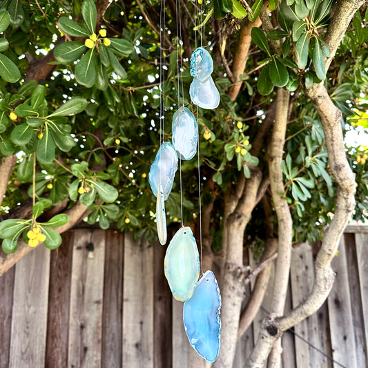 Teal Agate Slice Wind Chime, Natural Gemstone Wind Chime, Garden Décor, Home Décor, Melodic Tones