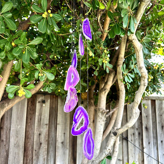 Purple Agate Slice Wind Chime, Natural Gemstone Wind Chime, Garden Décor, Home Décor, Melodic Tones