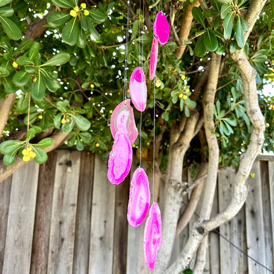 Pink Agate Slice Wind Chime, Natural Gemstone Wind Chime, Garden Décor, Home Décor, Melodic Tones