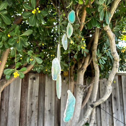 Green Agate Slice Wind Chime, Natural Gemstone Wind Chime, Garden Décor, Home Décor, Melodic Tones