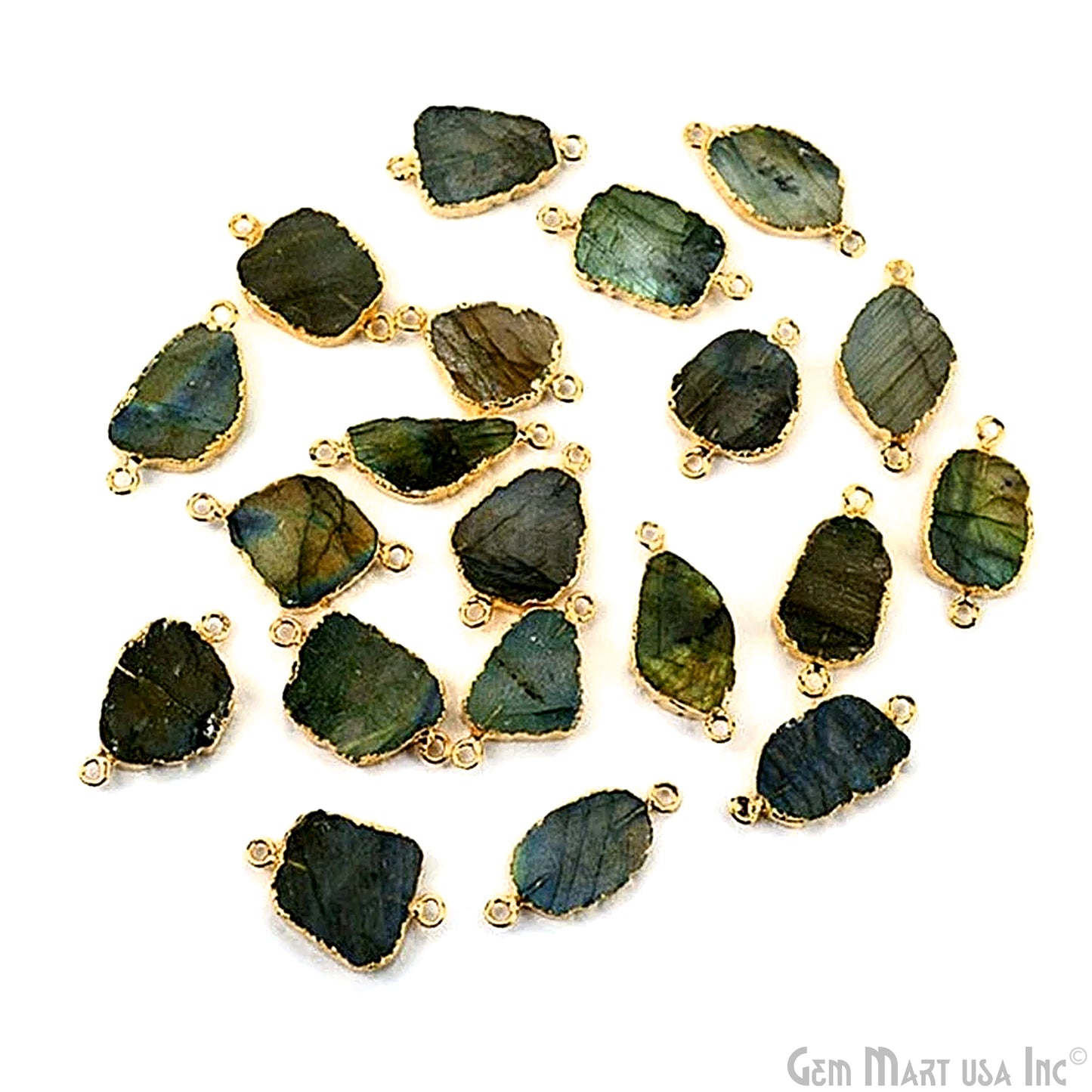 Rough Labradorite 18x12mm Organic Gold Edged Double Bail Connector