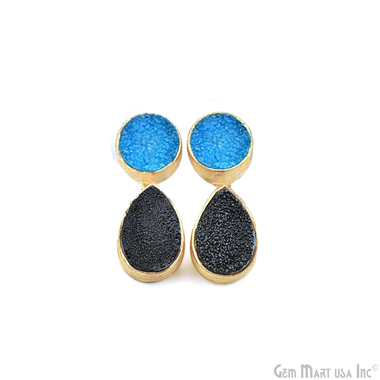 Double Druzy 24x9mm Gold Plated Dangle Stud Earrings (Pick your Gemstone) (90148-1)