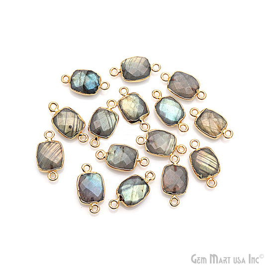 Labradorite 10X12mm Octagon Gold Electroplated Double Bail Gemstone Connector