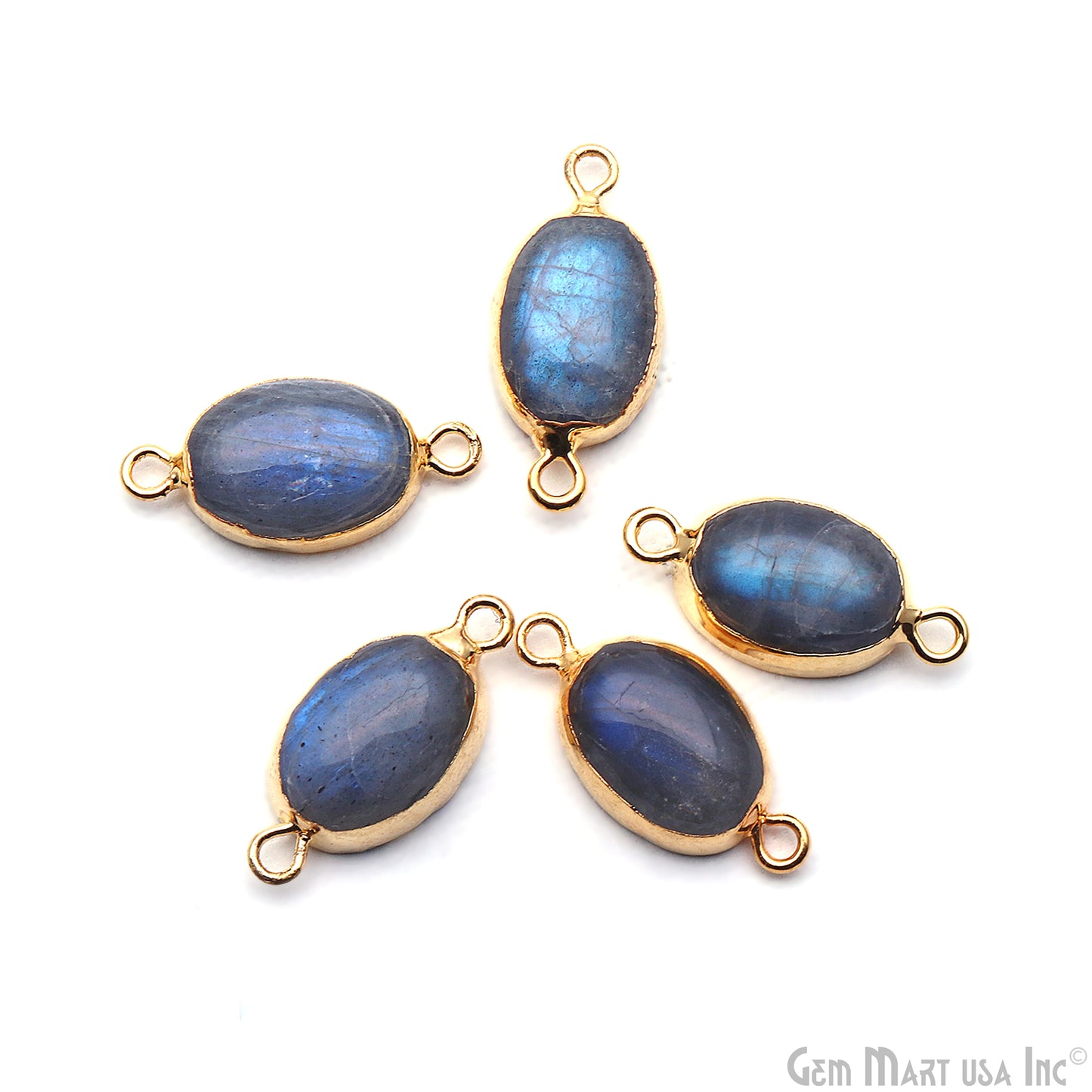 Labradorite Oval Cabochon 10x14mm Gold Edged Double Bail Connector