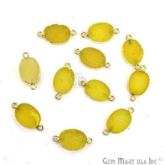 Clearance Druzy Gold Electroplated 12x16mm Oval Double Bail Gemstone Connector