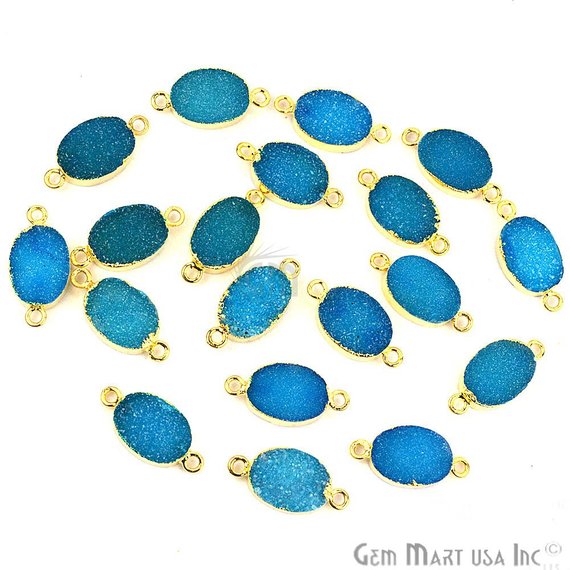 Gold Electroplated Druzy 10x14mm Oval Druzy Gemstone Connector (Pick Your Color, Bail) - GemMartUSA