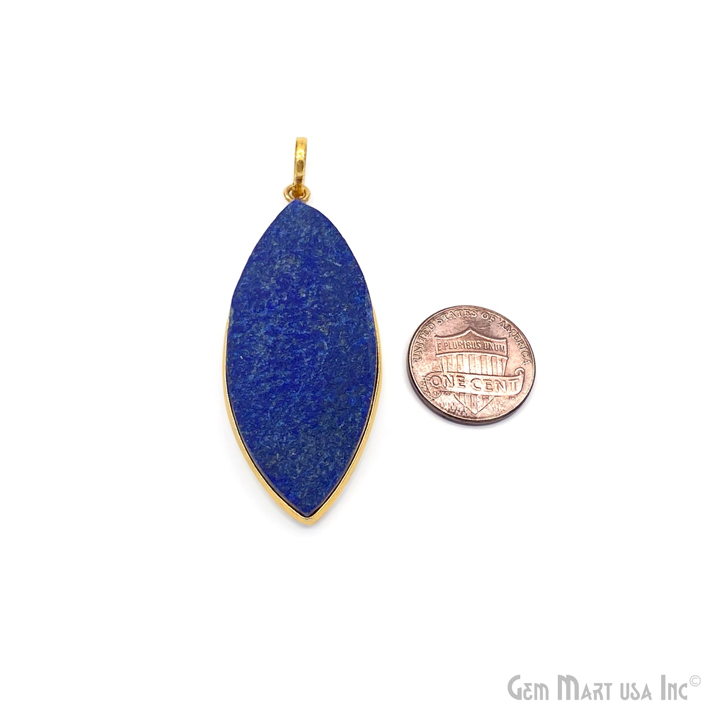 Lapis Lazuli Pendant Marquise Shape 50x23mm Single Bail Gold Plated Bezel Pendant