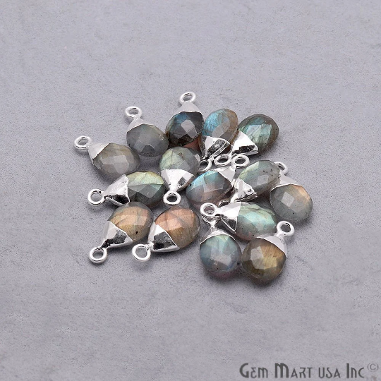 Labradorite Silver Electroplated 8x12mm Pear Gemstone Connector