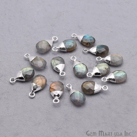 Labradorite Silver Electroplated 8x12mm Pear Gemstone Connector
