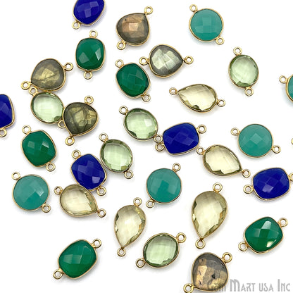 Gold Plated Connector Bulk Lot, Double Bail Bezel Gemstones, Jewelry Making Supplies, DIY Jewelry Starter Kit, 18 pcs Craft Pack, GemMartUSA