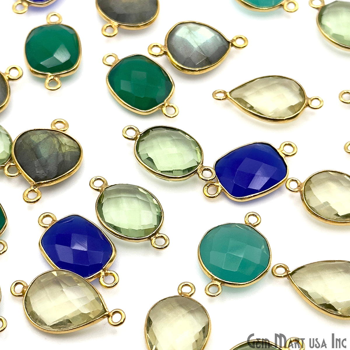 Gold Plated Connector Bulk Lot, Double Bail Bezel Gemstones, Jewelry Making Supplies, DIY Jewelry Starter Kit, 18 pcs Craft Pack, GemMartUSA