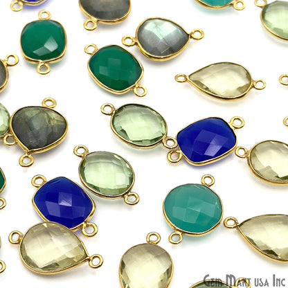 Gold Plated Connector Bulk Lot, Double Bail Bezel Gemstones, Jewelry Making Supplies, DIY Jewelry Starter Kit, 18 pcs Craft Pack, GemMartUSA